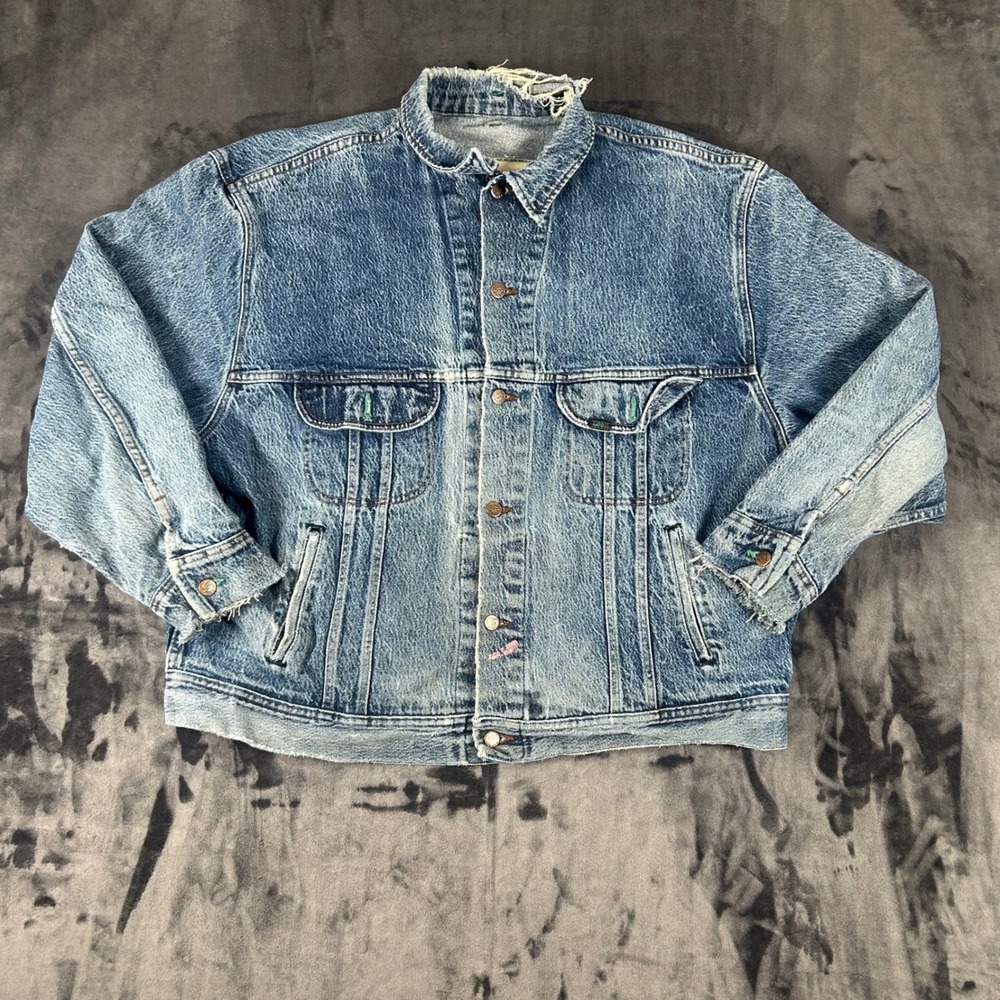 Lee Easy Rider Denim Jacket Mens XL Blue Distressed Trucker Made in USA